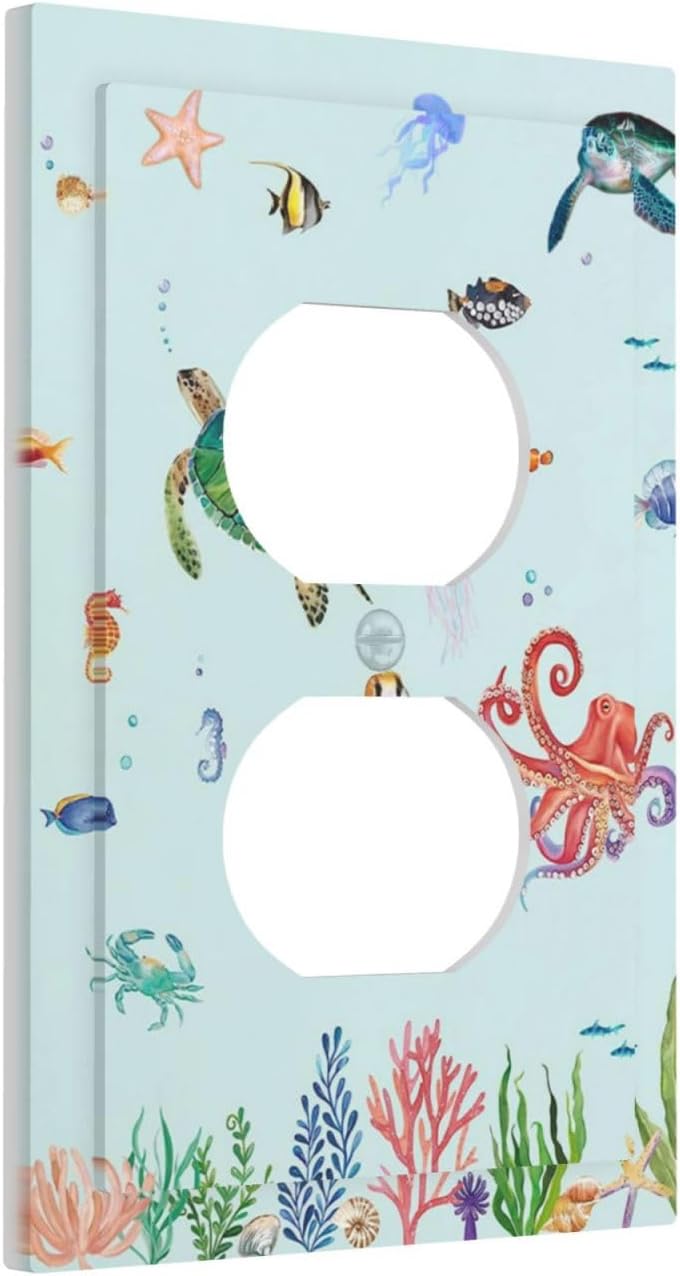 Outlet Covers Cartoon Underwater Sea Animal Ocean Sea Turtle 1 Gang Duplex Light Switch Cover Plate Decorative Wall Plates Electrical Switchplate Receptacle Cover for Bathroom Nursery Decor
