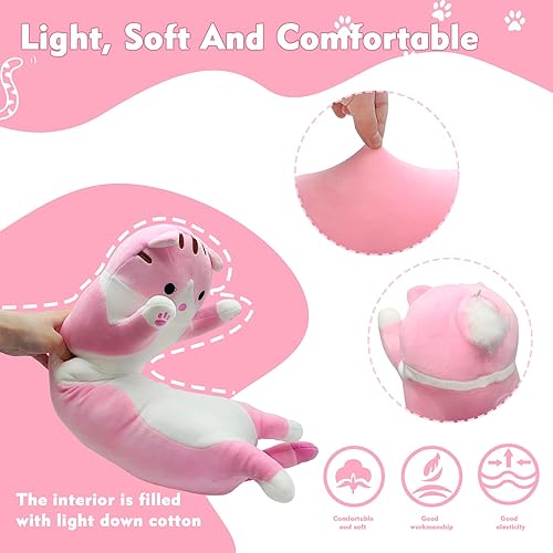 Miniatura 3 de NXNYNZ Almohada larga de felpa con diseño de gato de 19.6 pulgadas, lindo peluche de animales de peluche, juguete de peluche suave Kawaii, regalo de