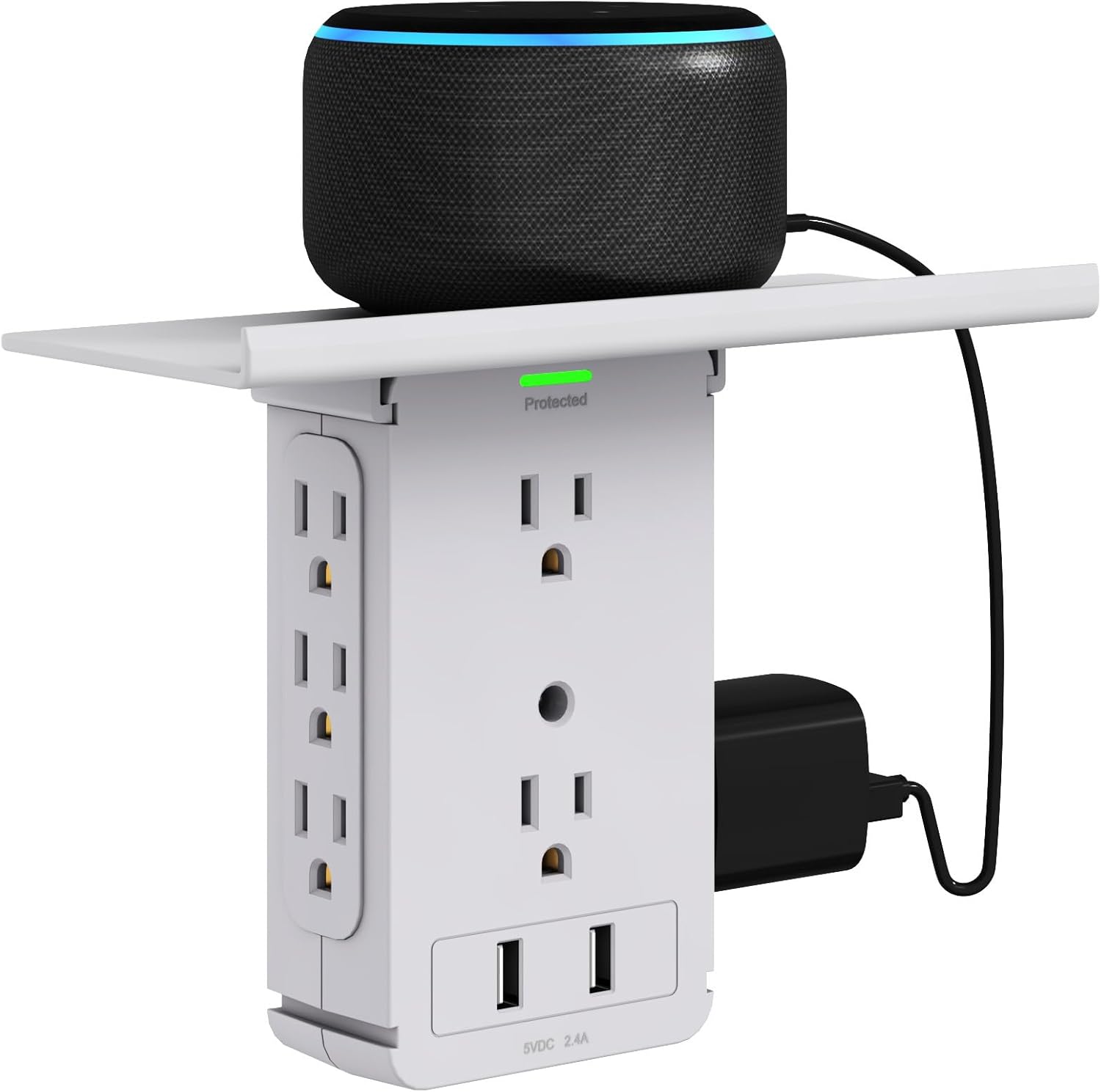 2 Packs 11 Port Surge Protector Wall Outlet,8 Electrical Outlet Extenders and 3 USB Ports 3.4A,with Removable Built-in Shelf，FCC Listed,White