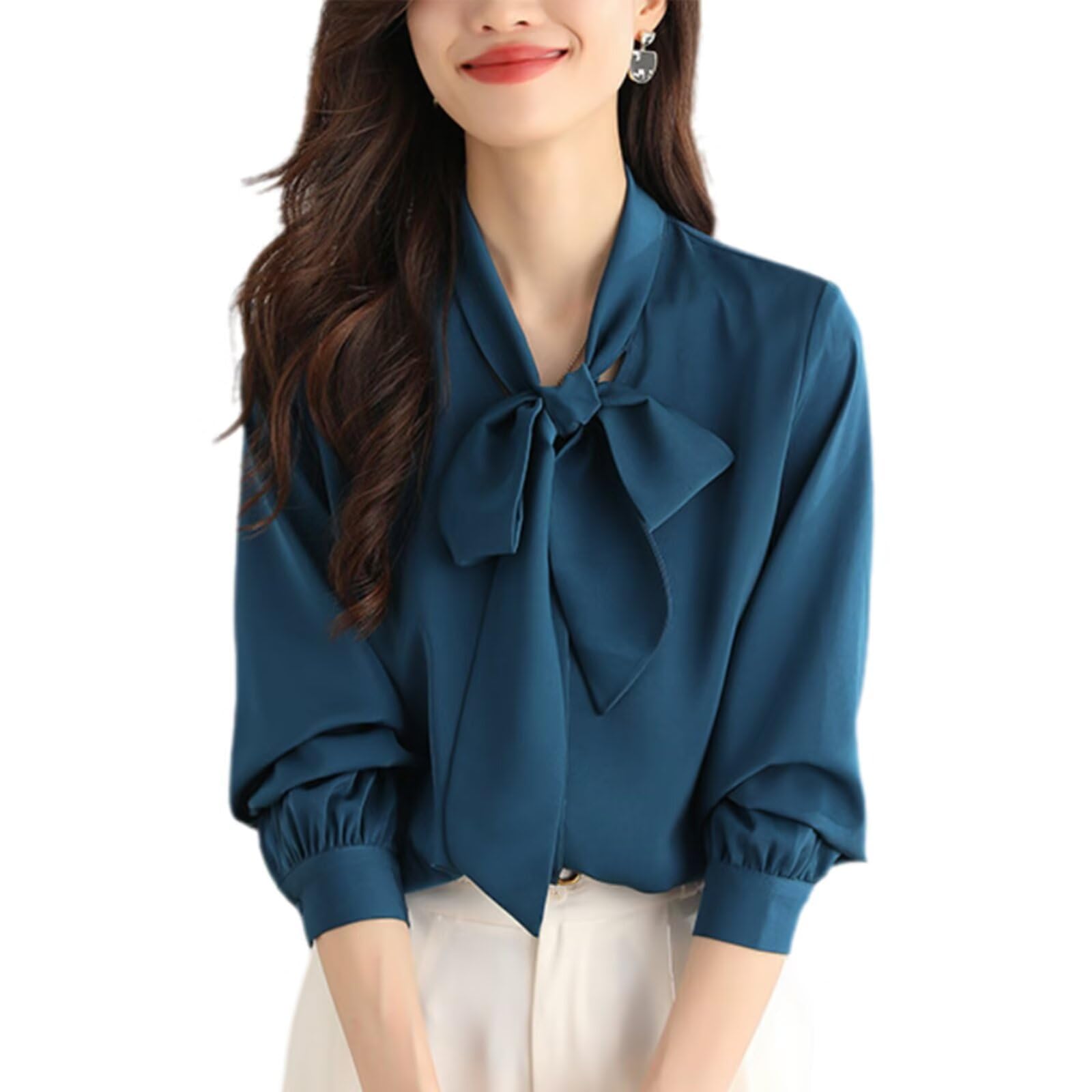 HNVAVQ Camicia Elegante in Seta 100% Donna Elegante Blusa Manica Lunga
