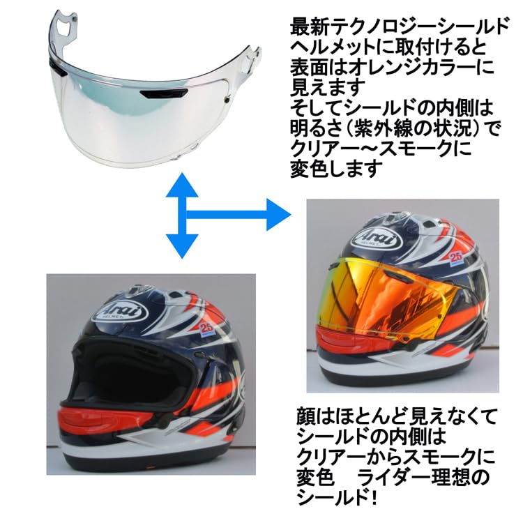 Amazon.co.jp: オレンジフォトクロミックシールドは、Araiヘルメット用