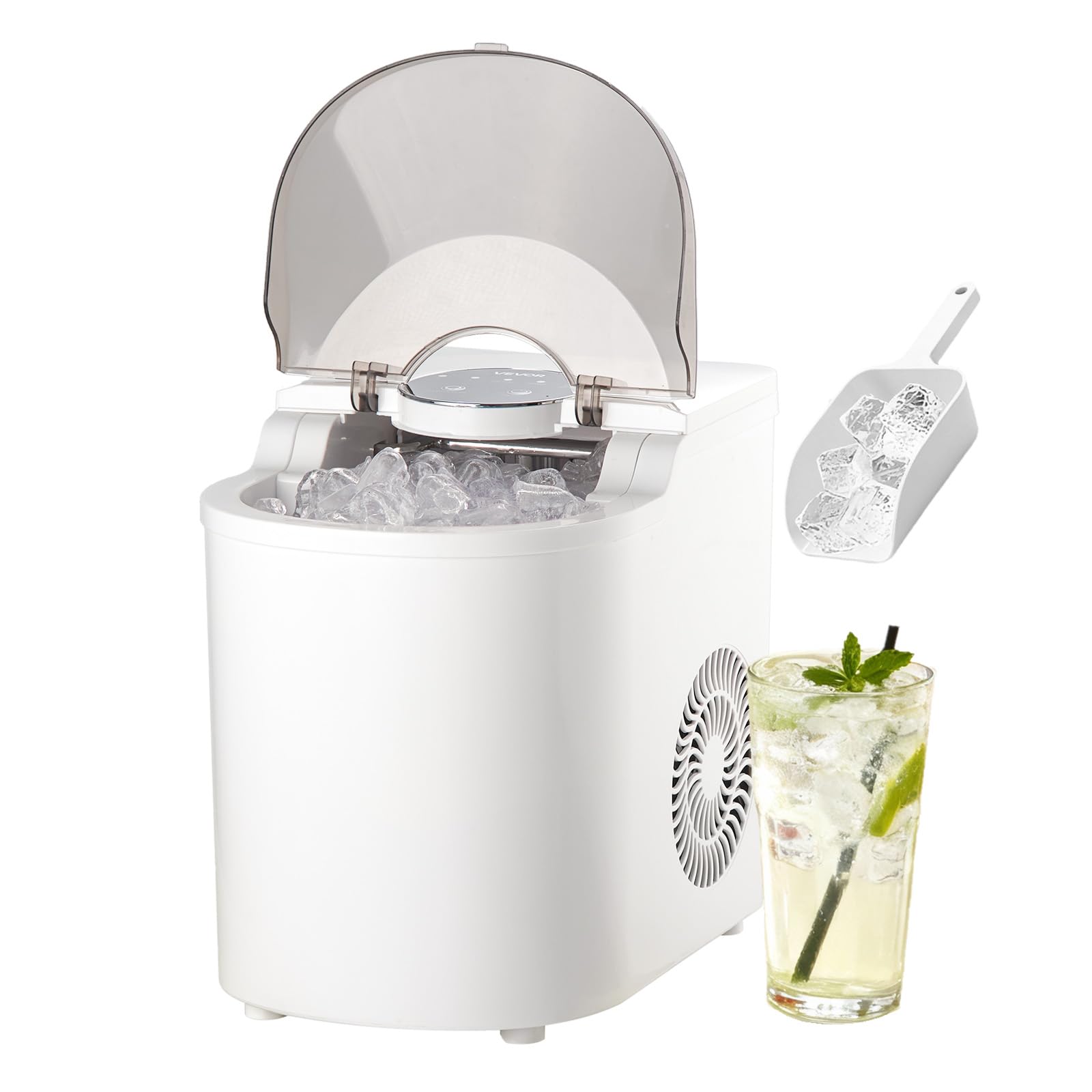 VEVOR Tisch-Eiswürfelmaschine, 7 Eiswürfel in 6 Minuten, 11,8 kg pro Tag, selbstreinigendes Gerät mit Eisschaufel, Eiswürfelmaschine mit 2 Größen von Kugeleis für Zuhause Küche, Büro Bar Party