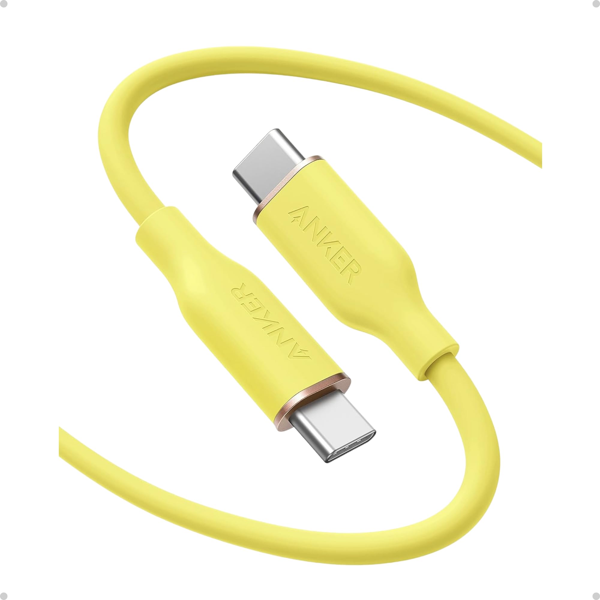 Anker USB C Cable, Type C Flow Cord, Fast Charging for iPhone 17 Series, MacBook Pro 2020, and More (USB 2.0) (240W, Yellow, 6FT)