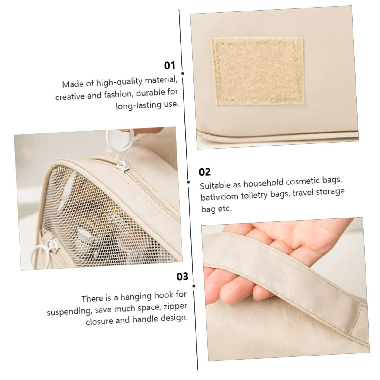 DOITOOL 3piezas Neceser De Colgante Multifuncional para Cosméticos Bolsa De Maquillaje Beige