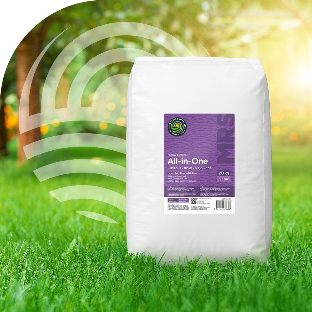 All-In-One : engrais gazon anti mousse avec chaux - 20 kg : 500 m² - avec du magnésium pour un gazon vert foncé - utilisation à l'année
