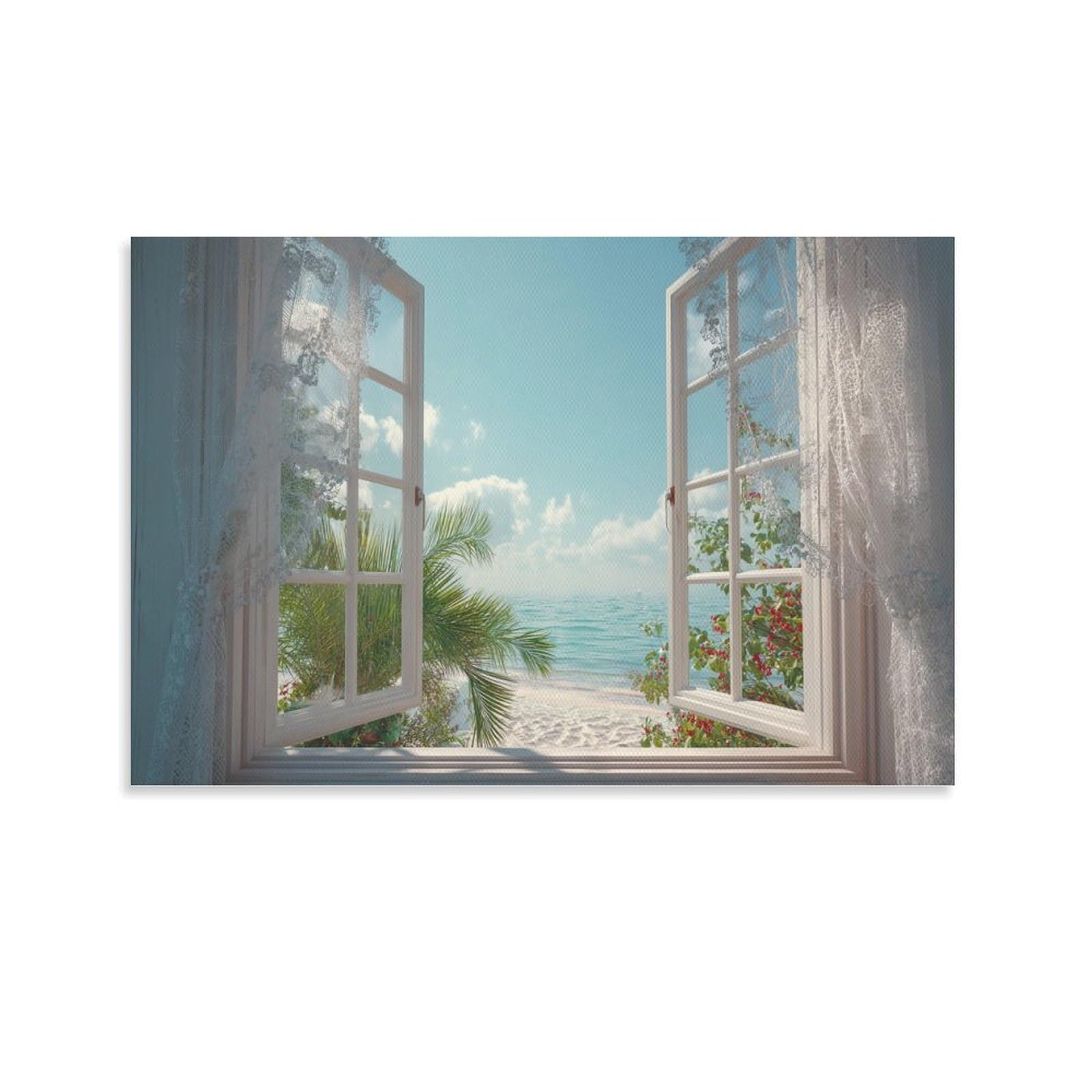 Nqhxlrudc Unframe-Style-1 Ocean Outside The Window Canvas Wall Art Picture Print Cultural Landscape Eclectic Wall Decor Cultural Landscape Giclee Artwork Natural Home, Hotel, Exhibition Hall, Public Area 20X30inch(50X75cm)