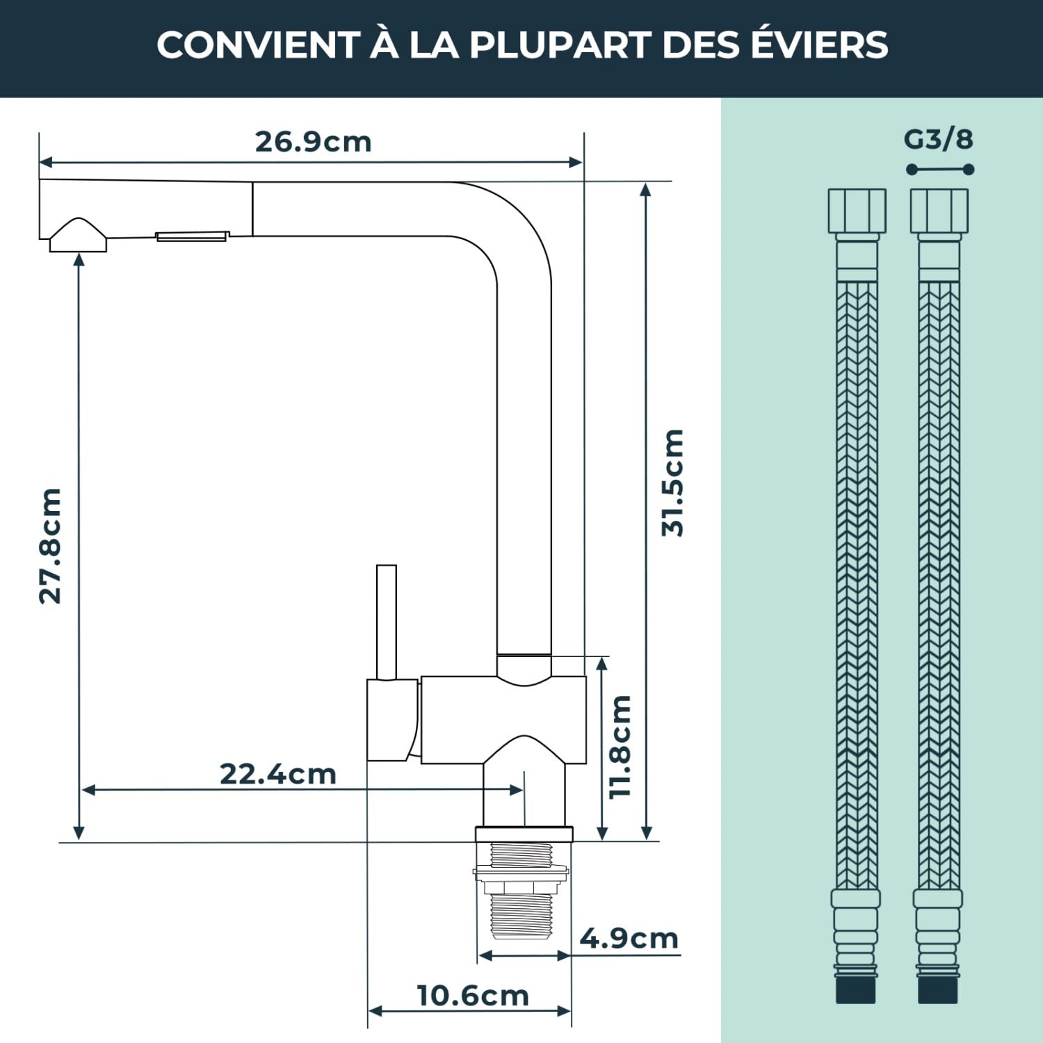 FORIOUS Robinet Cuisine, Mitigeur Cuisine avec Douchette Extractible, Pivotant à 360°et Double Pulvérisation, Acier Inoxydable