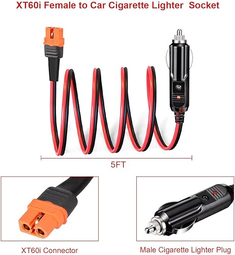Miniatura 6 de XT60i - Encendedor de cigarrillos para automóvil, 14 AWG 12 V, conector macho para generador solar portátil (5 pies)