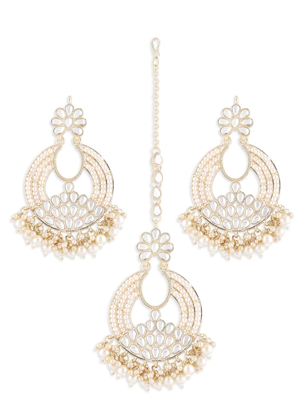 ZAVERI PEARLS Gold Tone Kundan & Pearls Embellished Ethnic Earring & Maangtikka Set For Women-ZPFK14712 (B0BDG6DD3S) Amazon Price History, Amazon Price Tracker