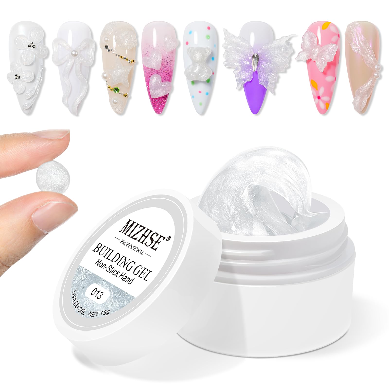 MIZHSE Builder żel do paznokci - żel 3D Nail Art, biały żel budujący do paznokci żelowych, rzeźba twardy żel do stylizacji paznokci 3D, biały, 15 g