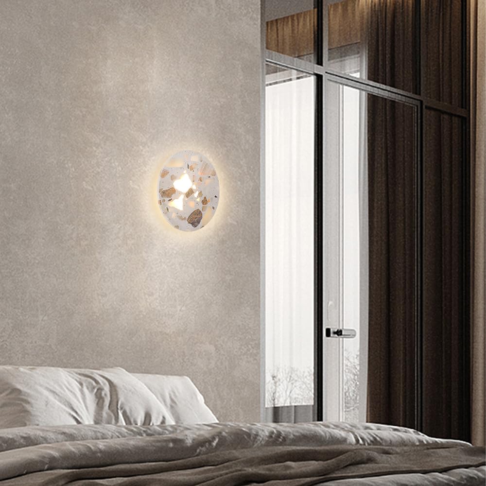 Applique da Parete nordica in Pietra con Lampada a LED Rotonda, 7W 3000K, Illuminazione in Stile Wabi Sabi per Soggiorno, Camera da Letto, Decorazione d'interni.