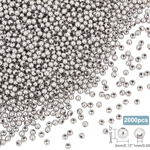 UNICRAFTALE 2000pcs 3mm Tiny Round Loose Stainless Steel Metal Beads with 1mm Hole Spacers for DIY Jewelry Making in Stainless Steel Color - Image 4