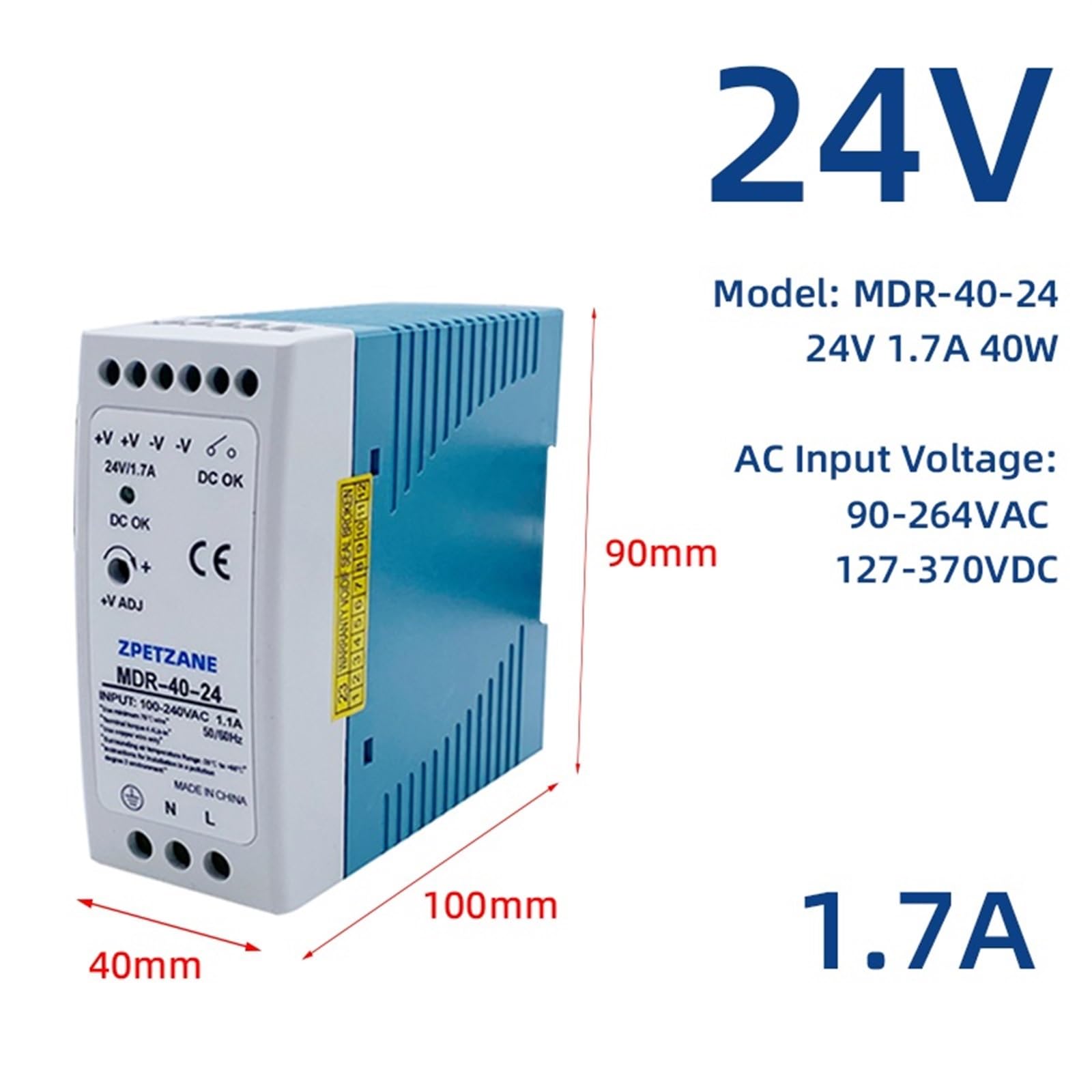 MDR-40W 60W Zasilacz impulsowy na szynie DIN SMPS 47-63Hz AC do DC 12V 24V Wyjście źródłowe Mini przemysłowy transformator napięcia (MDR-40-24)