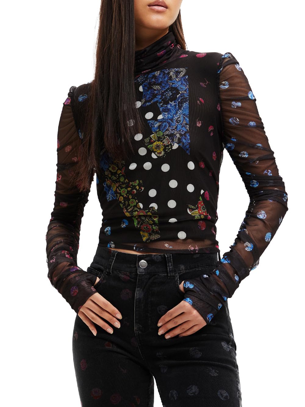 Desigual Women's Long-Sleeved T-Shirt, Black, S