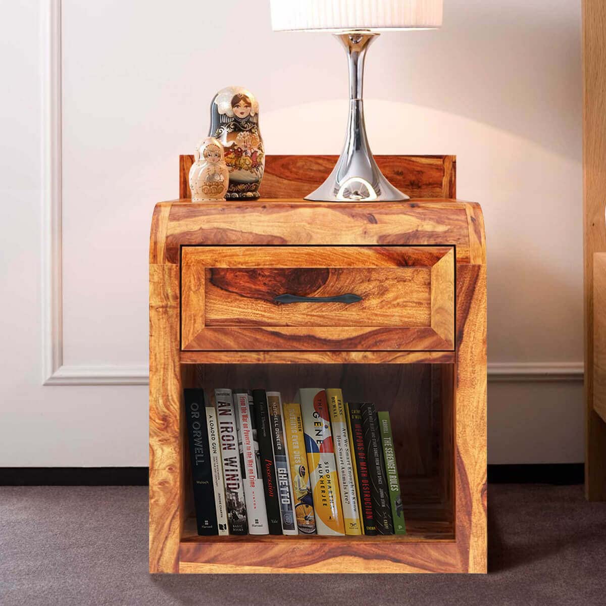 WoodMarwar Sheesham Wood Bedside Table for Bedroom Solid Pure Wooden