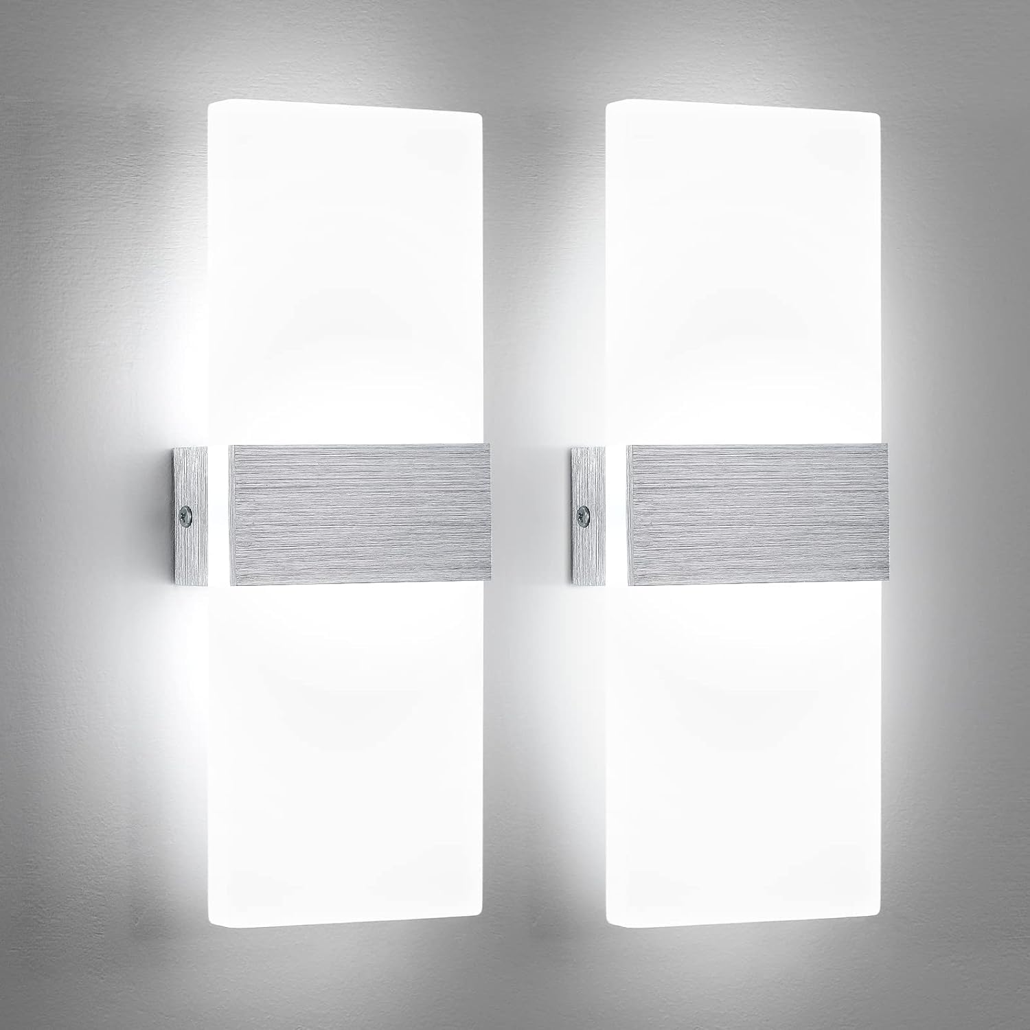 Lightsjoy 2 Piezas Lámpara de Pared Interior 12W Acrílico Apliques Pared LED Moderna,Hacia Arriba Hacia Abajo Iluminación Interior para Decoració para Dormitorio Salón y habitación, Blanco Frío