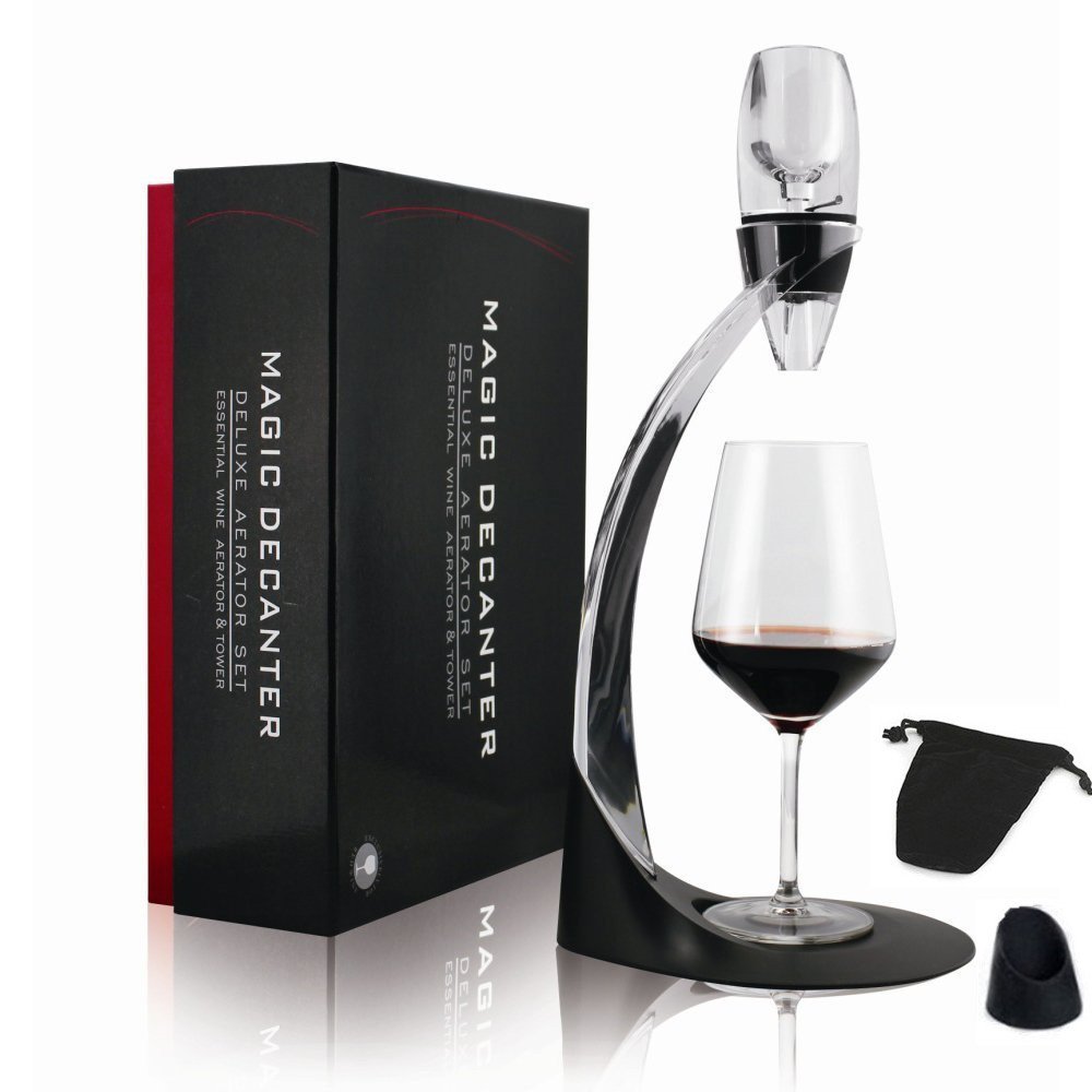 Deluxe Magic Decanter Red Wine Aerator & Stand, Wine Aerator Set with Machine Washable Pouch, Top Rated Aerator Instantly Enhances Aroma, Taste and Finish of Your Wine
