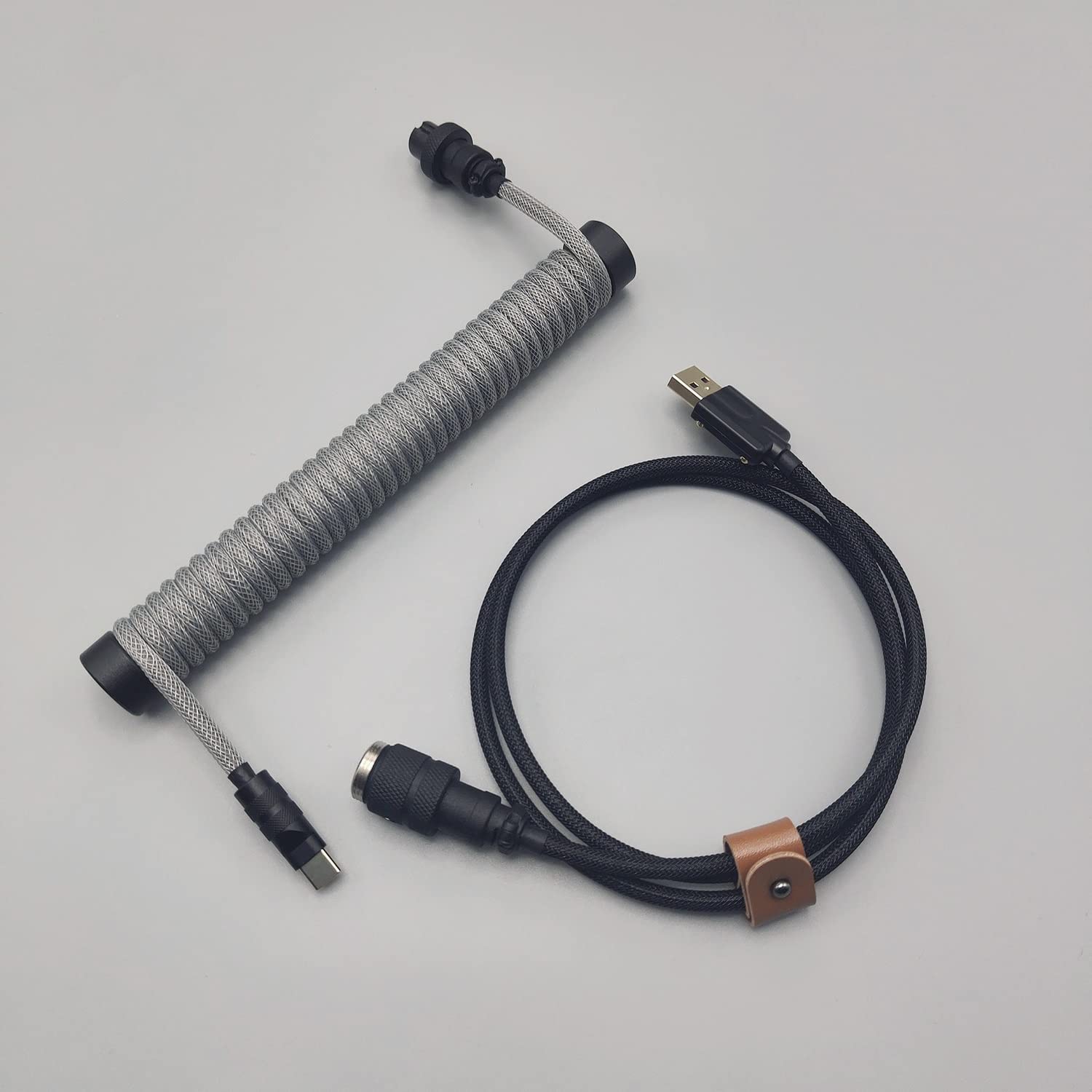 Zwijany Kabel USB C, Stały Nawijacz Pręta, Odłączane Złącze Aviator, Kabel Z Podwójnym Rękawem Do Klawiatur Mechanicznych (Color : Gray and black)