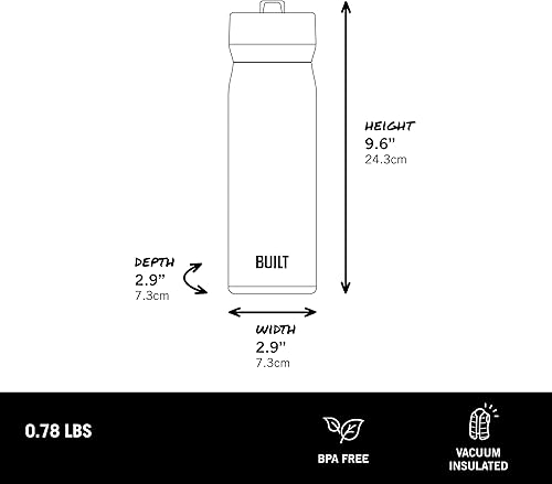 Miniatura 3 de BUILT Botella en cascada de acero inoxidable de doble pared de 20 onzas líquidas de boca ancha, tapa con popote, vaso de viaje resistente a derrames