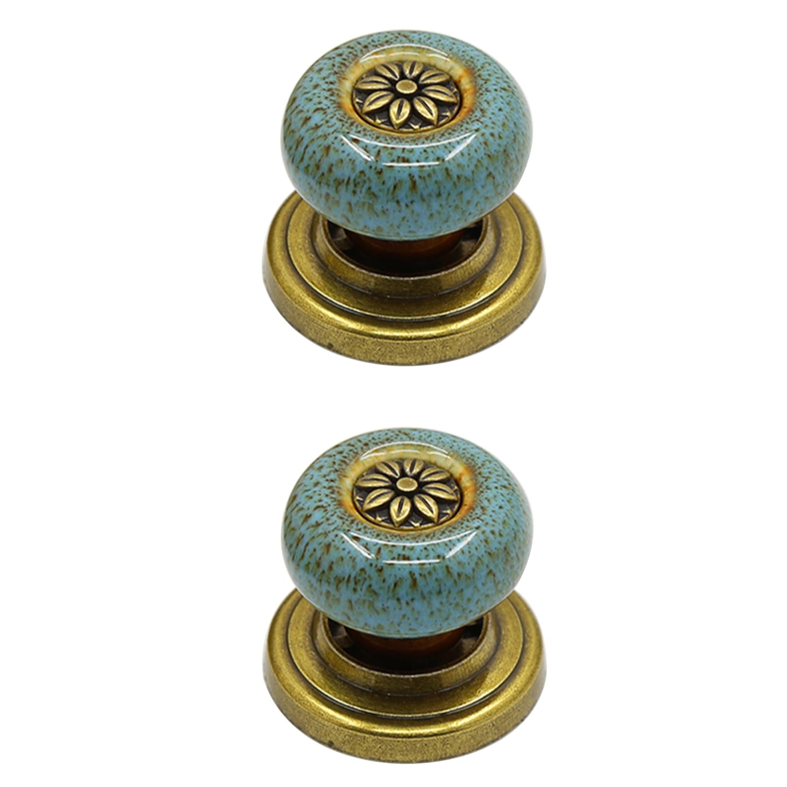 jiajulashou123 2 Pack Vintage Ceramic+Zinc Alloy Cabinet Knobs, Blue, 32mm x 31mm, Single Hole, Antique Finish, Drawer Pulls, Wardrobe Handles