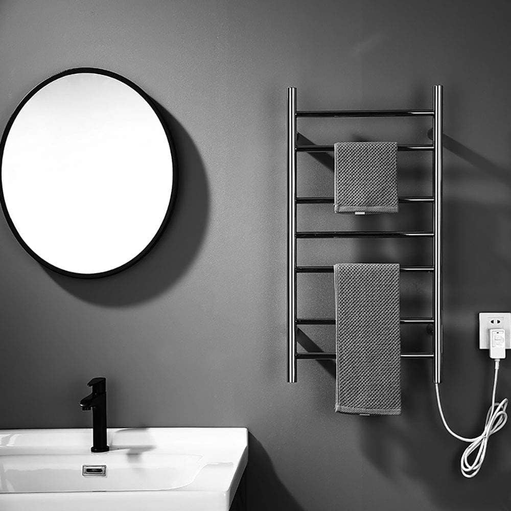 7-Bar Wall Mounted Towel Warmer Energy Efficient Bathroom Electric Heated Towels Rack Household Stainless Steel Drying Rail 65W