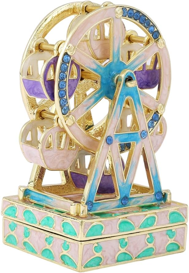 Lucky Ferris Wheel Shape Trinket Box Hinge Hand-Painted Small Jewelry Boxes Enamel Wedding Favor Craft Gift for Women