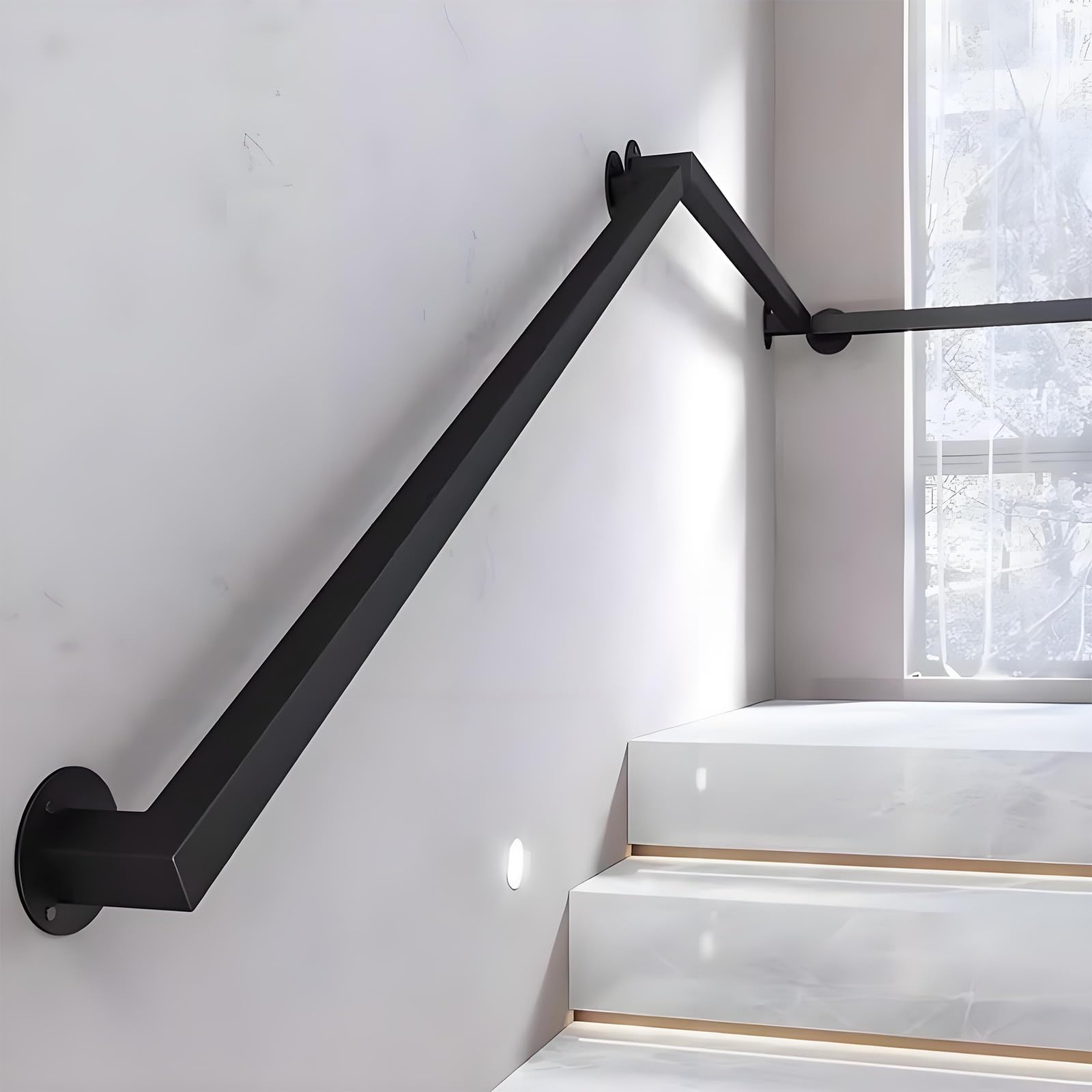 Corrimano da Interno a Parete Tubo Quadrato in Ferro Rinforzato Sicuro ed Elegante Bordi Lucidati, Facile da Installare, per Corridoi e Passerelle(50cm)