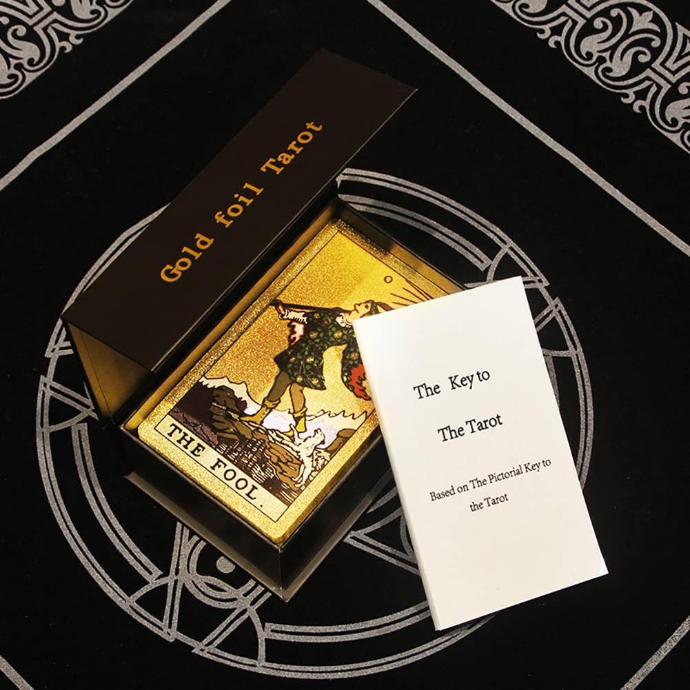 Générique Gold Foil Tarot, Version Anglaise des Outils de Divination, Cartes de Jeu de société de Divertissement Familial, charmants Decks Premium Gold Foil Tarot,Hexagonal Gold,12 * 7cm