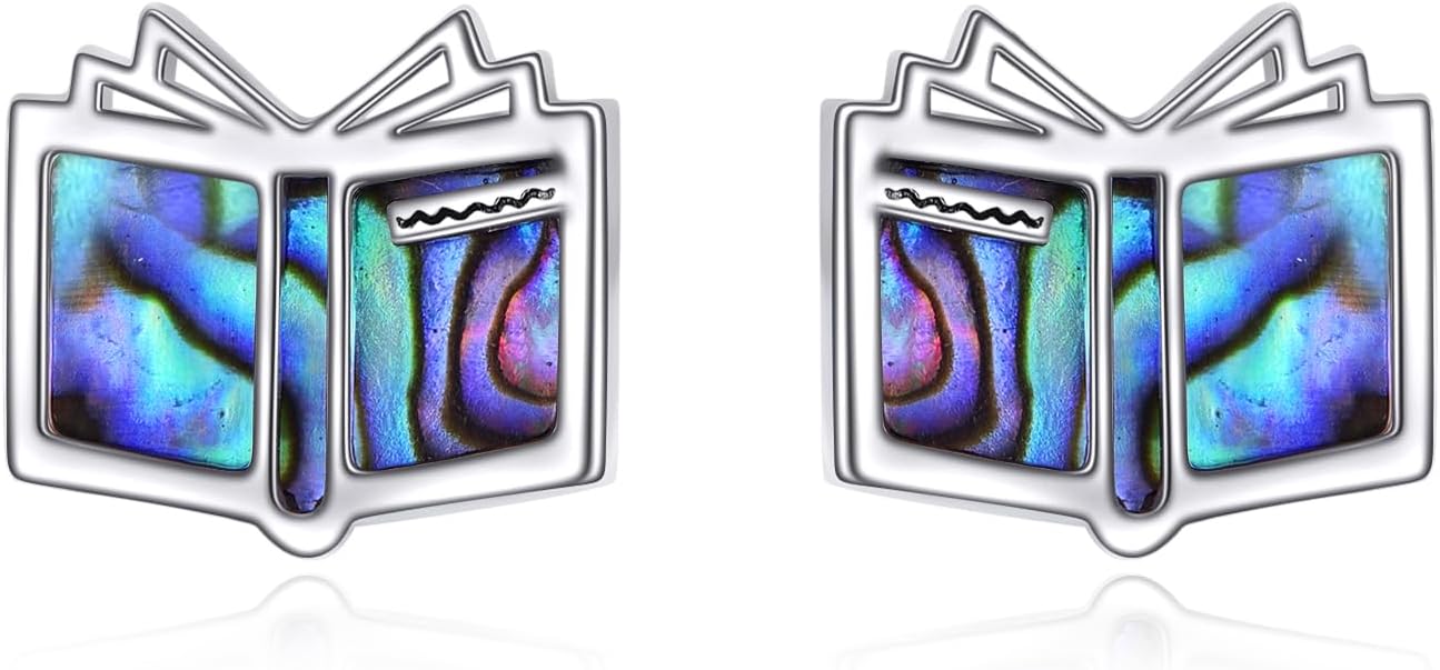 Book Earrings S925 Sterling Silver Abalone/Opal Book Lover Earrings Teacher Earring Jewelry Gifts For Women Female