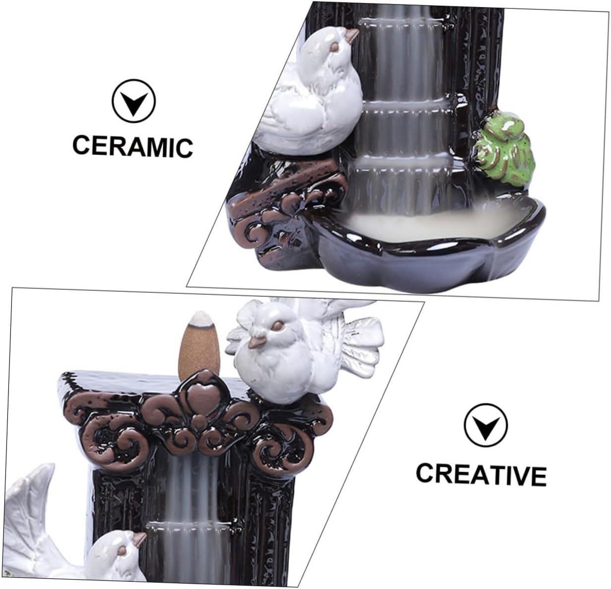 HOMSFOU Ceramic Pigeon Incense Holder Desktop Censer Ornamental Indoor Aroma Burner for Office and Home Zen Decor
