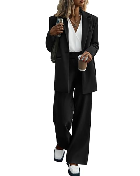KIRUNDO Women Suits 2 Piece Set Business Casual Dressy Oversized Blazer Jacket and Wide Leg Dress Pantsuits Formal Outfits