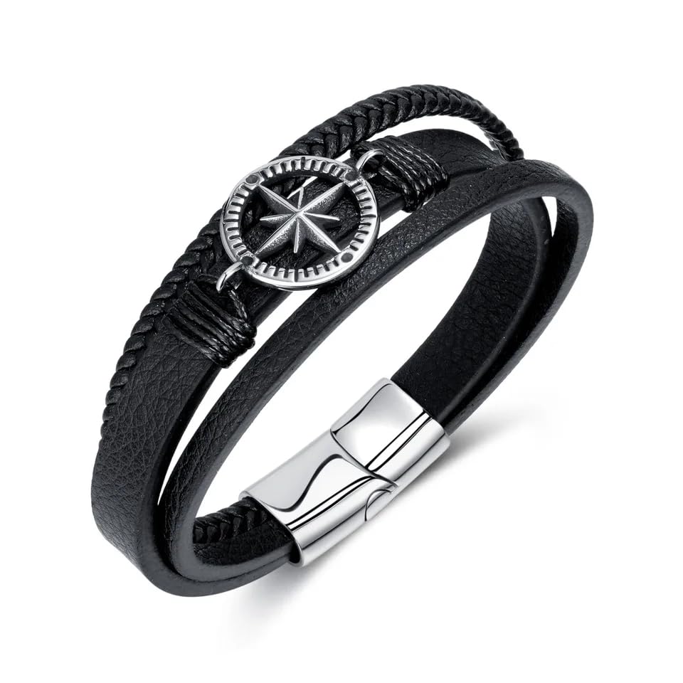 Image of Black Braided Leather Bracelet For Men