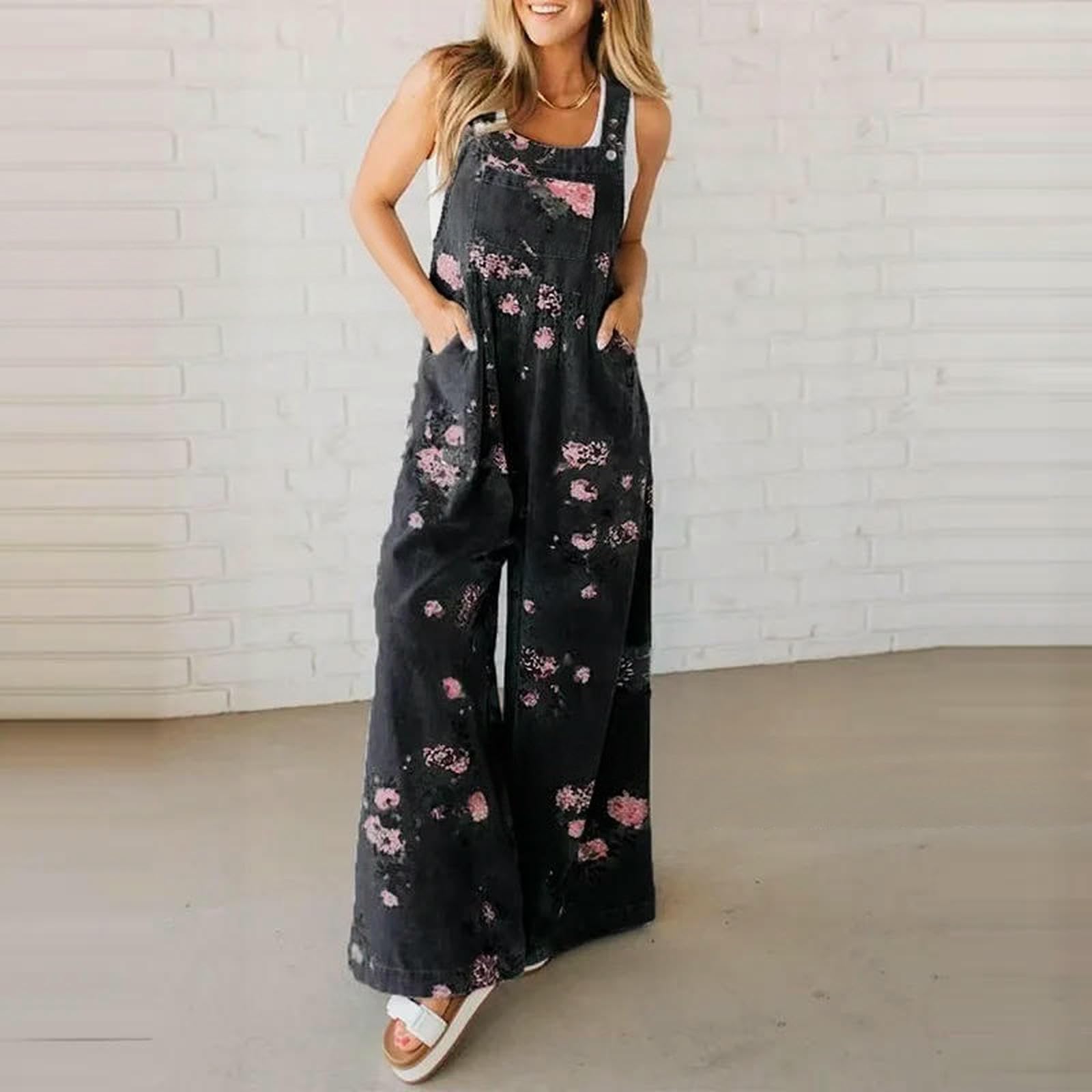 Mono De Verano Mono De Verano para Mujer con Estampado, Pernera Ancha Y Tirantes.