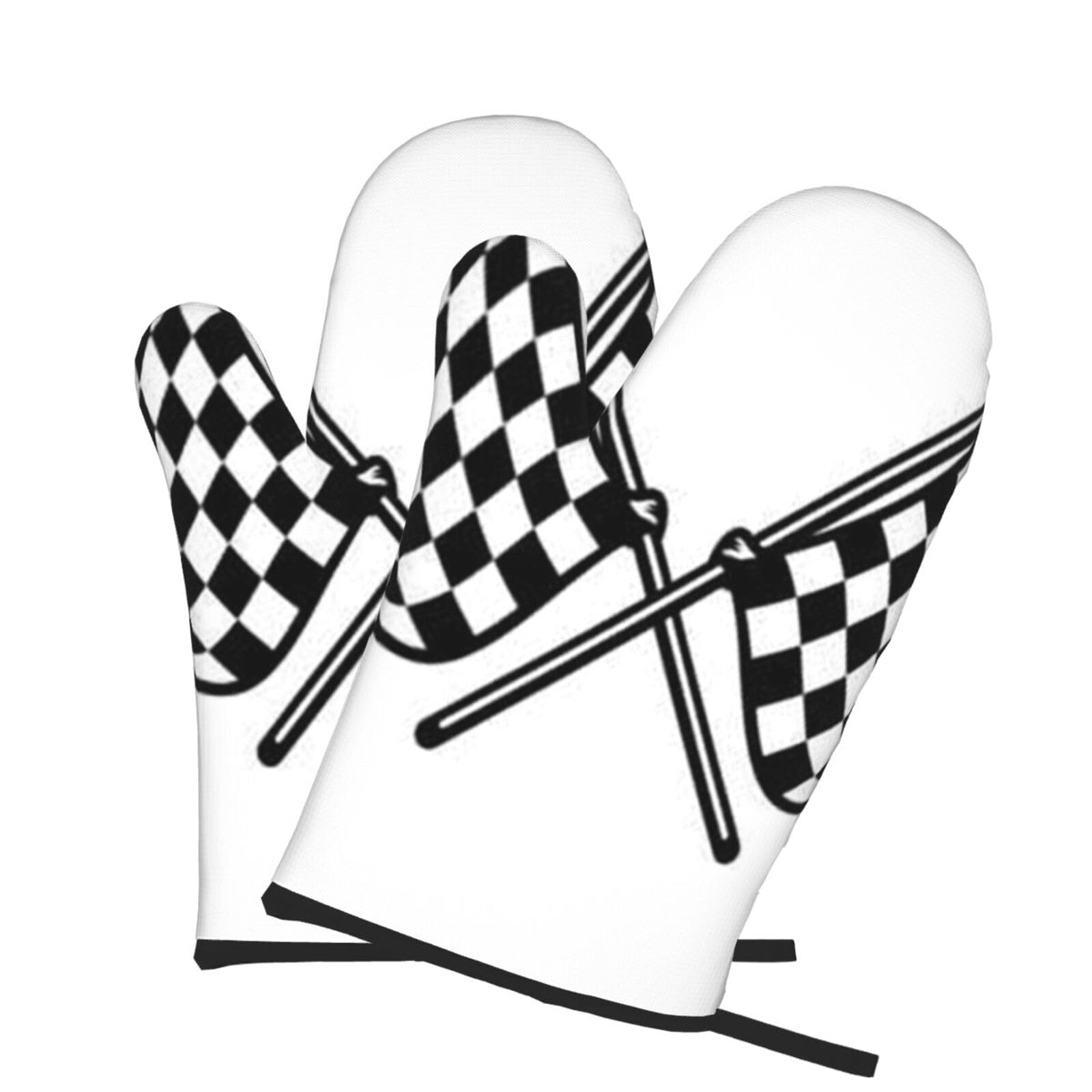 Oven Mitts Set of 2 Pcs, Checkered Flags Race Flag Prints Heat Resistant Kitchen Gloves for Cooking Baking Grilling