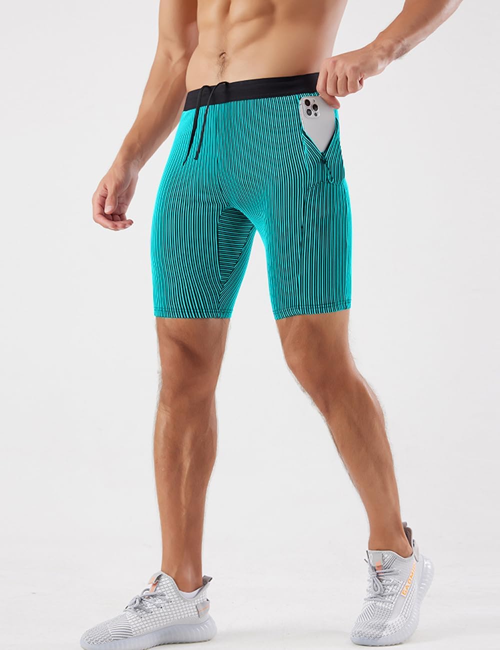 MIZOK Men's Stripe Performance Compression Workout Shorts Tight Gym Athletic Shorts with Pockets - Image 2