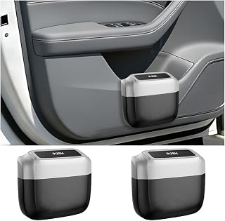 HZEL 2PCS Car Trash Can with Lid, Portable Waterproof Vehicle Garbage Container Dustbin with 4 Rolls Trash Bags, Multifunctional Small Automotive Garbage Can, Universal Fit (Silver)