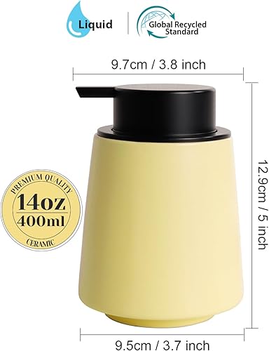 Miniatura 2 de INGOFIN Dispensador de jabón de cerámica, dispensador de jabón de manos de baño de 14 onzas, dispensador de líquido con bomba, dispensador de loción