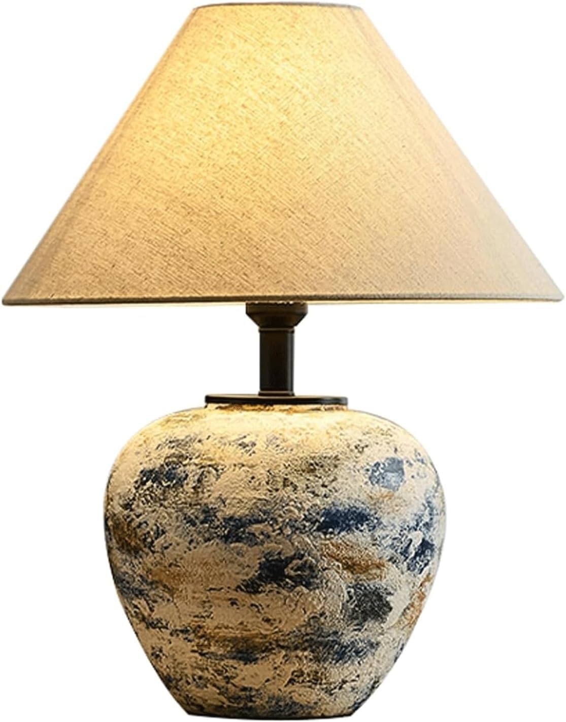 YNIYUJKL Rustic Bedside Lamps Desk Lamp Ceramic Lampshade Fabric Retro Bedroom