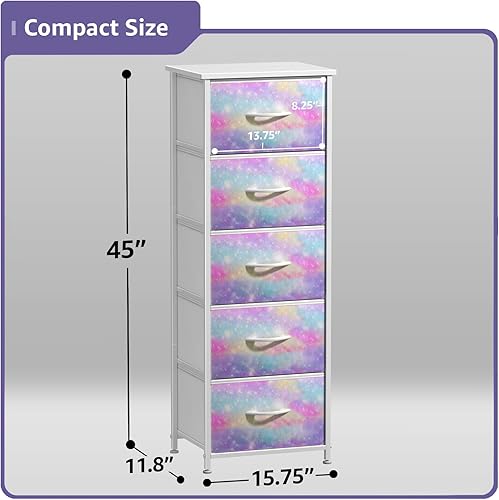 Miniatura 3 de Sorbus Cómoda para niños con 5 cajones, organizador de cofre de almacenamiento, mesita de noche, marco de acero, parte superior de madera,