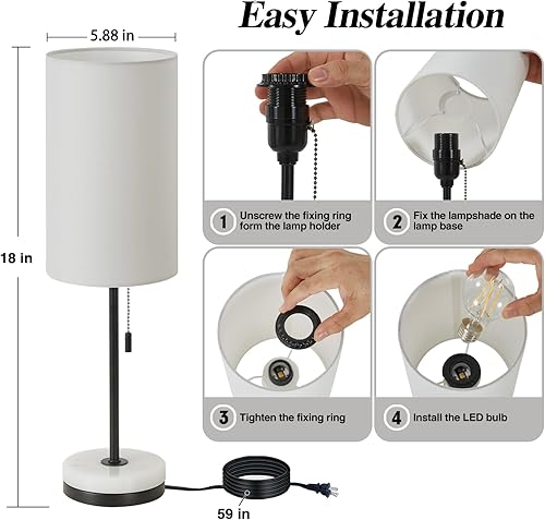 Miniatura 2 de Luvkczc Juego de 2 lámparas de mesa minimalistas de 18 pulgadas, lámpara de mesita de noche para dormitorio, sala de estar, lámpara de noche moderna