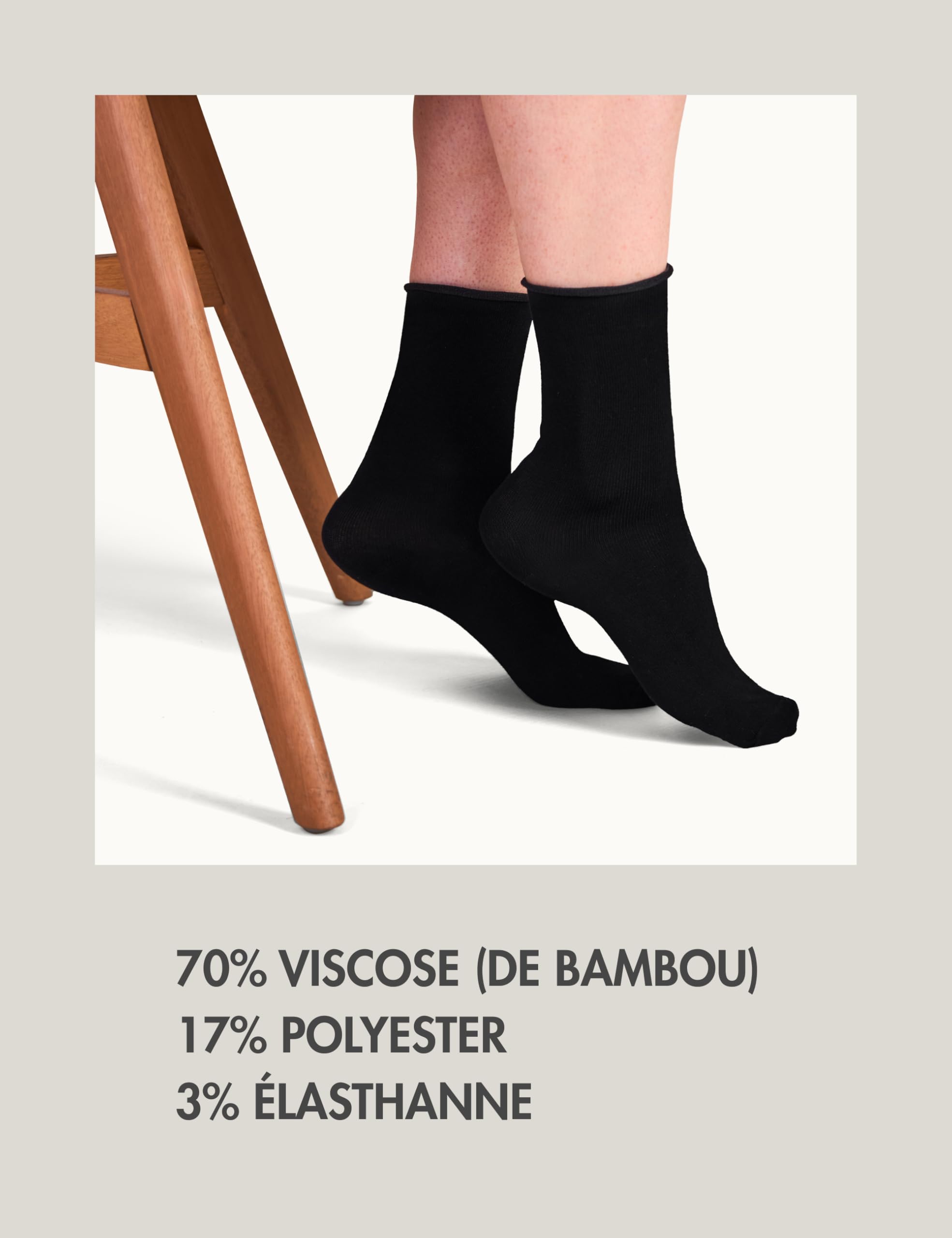 Basic Treasure 5 Paires Chaussettes Bambou Femme, Noir, sans Élastique