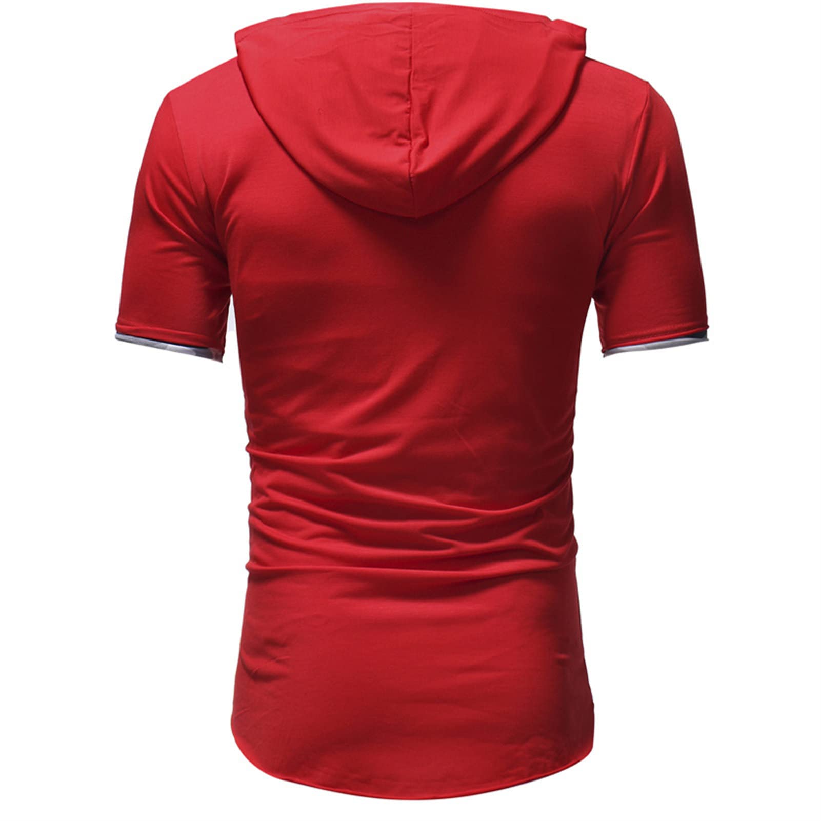 Maiyifu-GJ Mens Hip Hop Ripped Hoodie Tops Short Sleeve Hooded Workout Sweatshirts Casual Athletic Hoodies T-Shirt Pullover (Red,XX-Large)