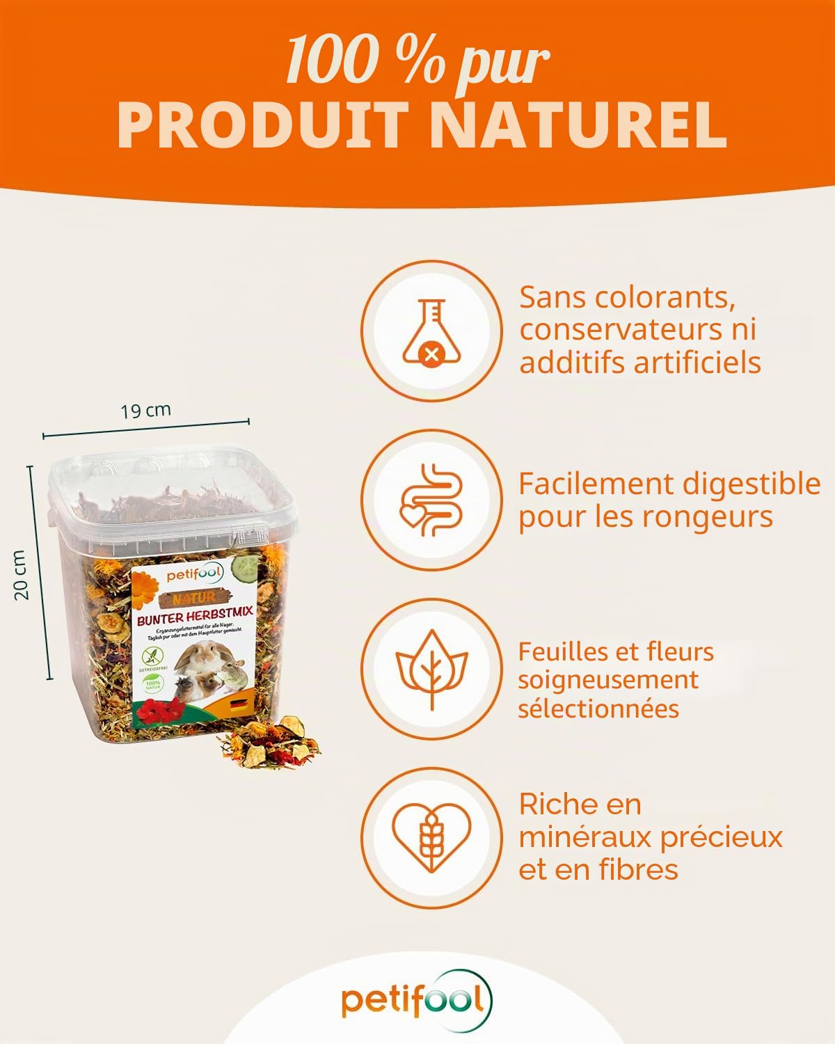 petifool Aliments complémentaires pour rongeurs Mélange d'automne coloré - Nourriture Naturelle et Saine pour Lapins - 650 g