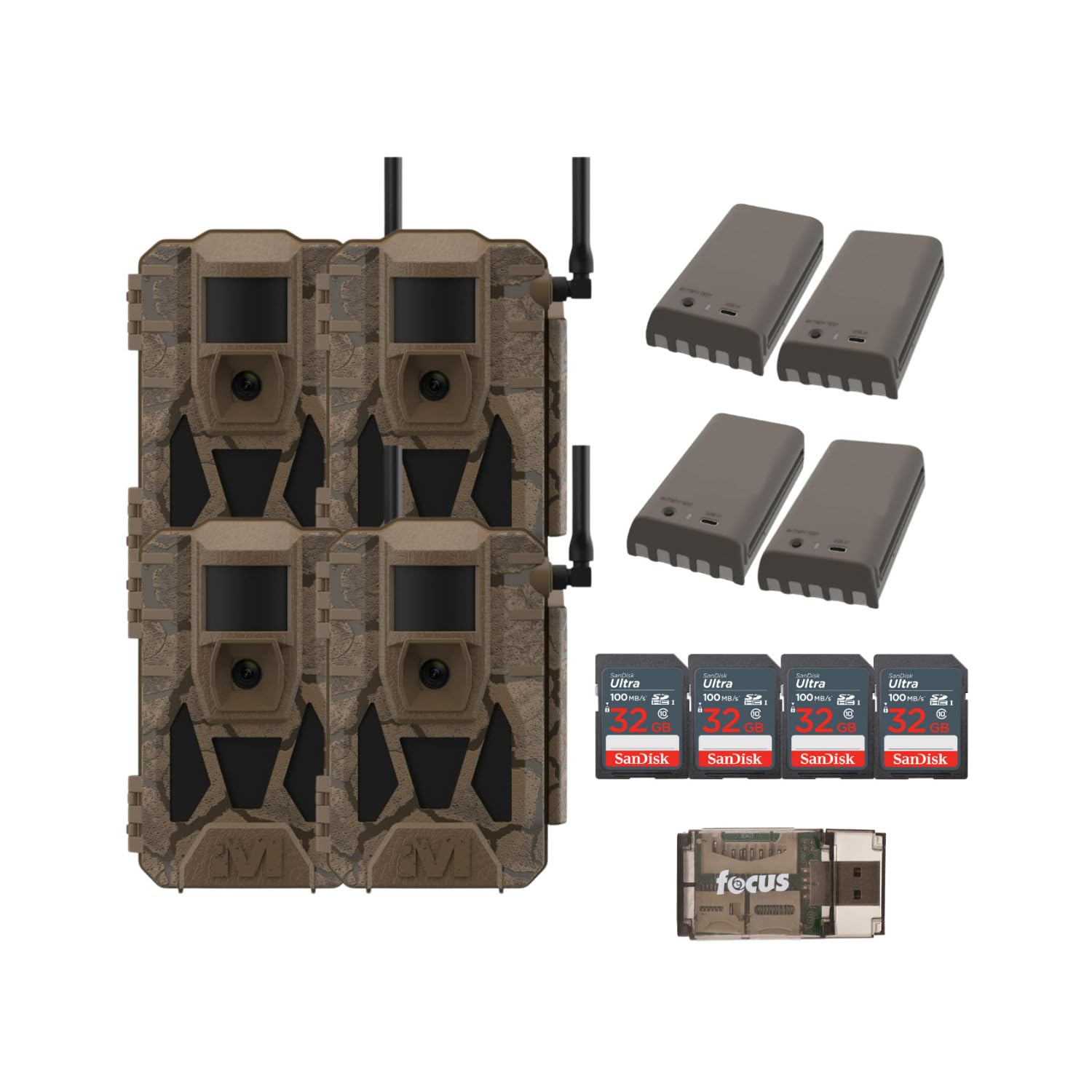 MUDDY Matrix 2.0 Power Pack 36MP Cellular Trail Camera Bundle with 32 GB Memory Card and Card Reader (4 Pack)