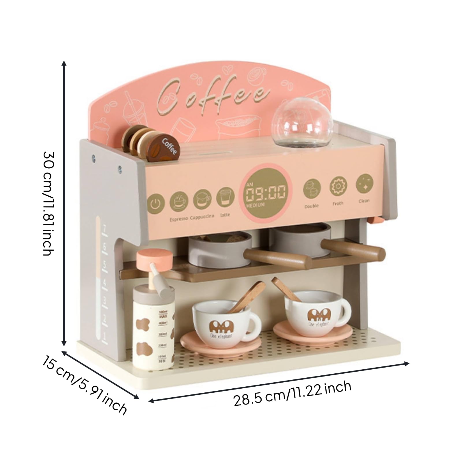 Accessori Inclusi a Tema Cucina Macchina Caffè Giocattolo in Legno Gioco di Imitazione per Bambini