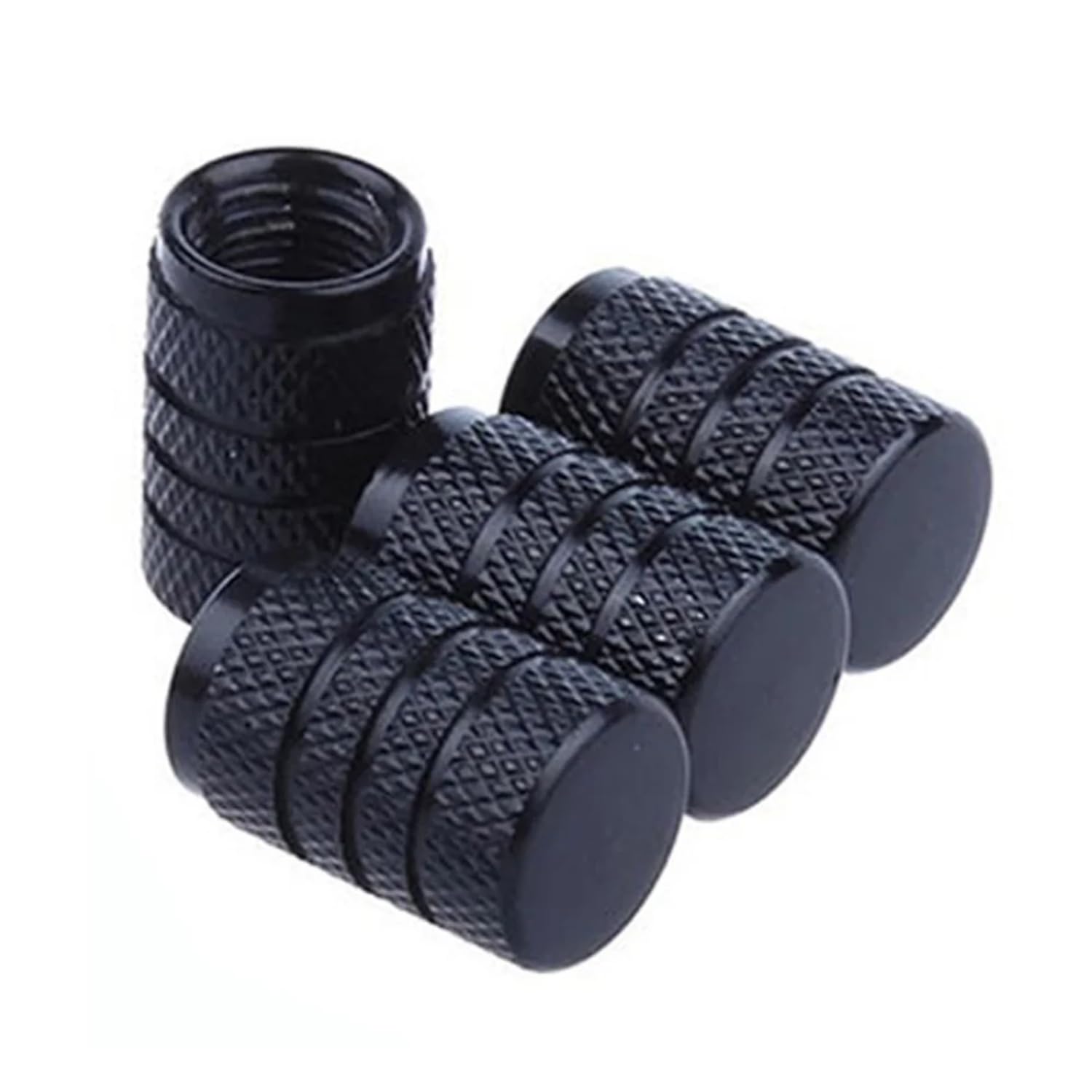 SOLDOUT 4 PCS Car Styling Metal Alloy Sports Car Tire Tyre Valve Knurling Style Caps Wheel Tires Tire Stem Air Cap Airtight Covers (Black)