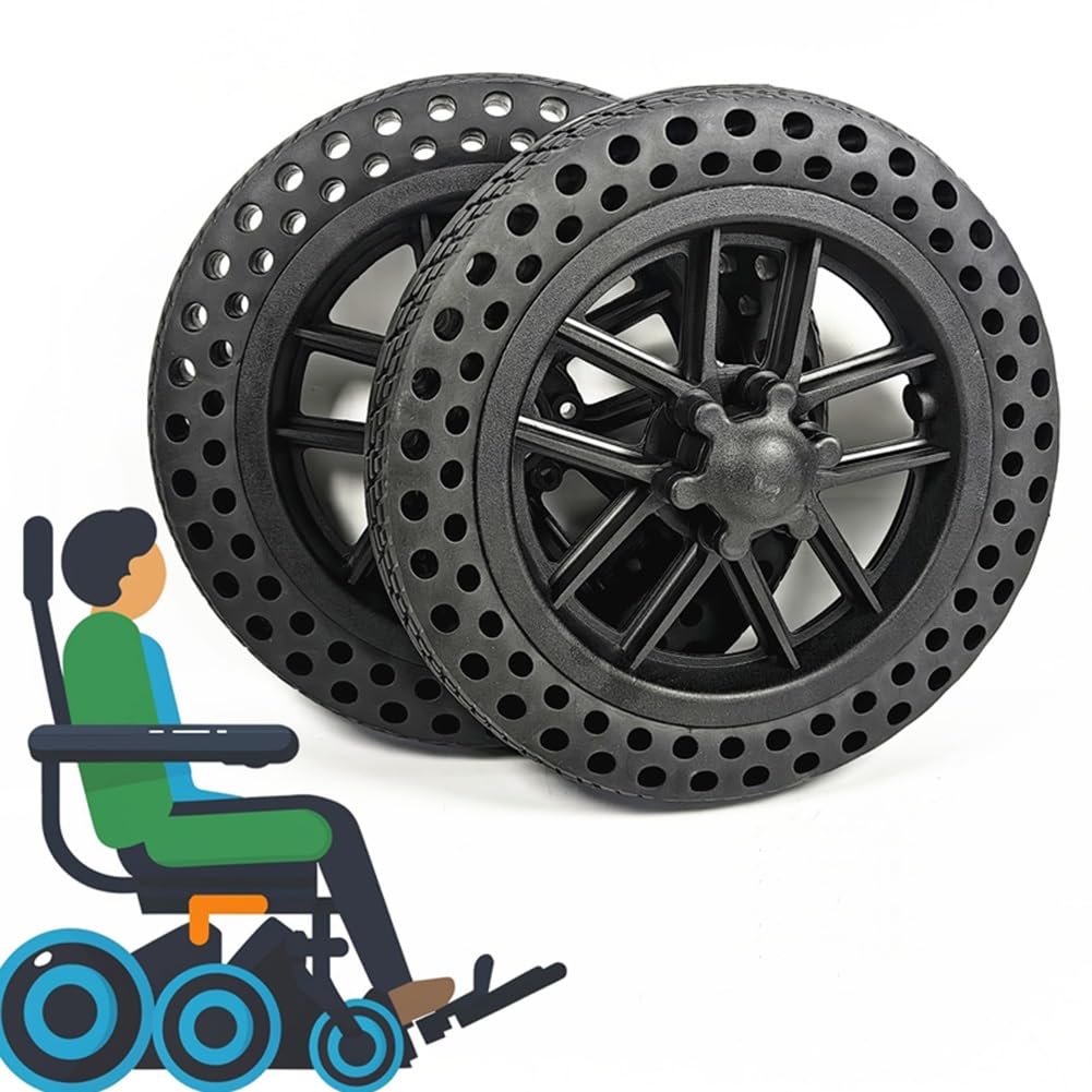 Rueda de Repuesto para Silla de Ruedas Manual de 10 x 1.5, Ruedas Traseras Sólidas de Panal de Abeja de 10 Pulgadas, Neumático de Goma, Cojinete: 1/2" (12 mm) (Paquete de 2)