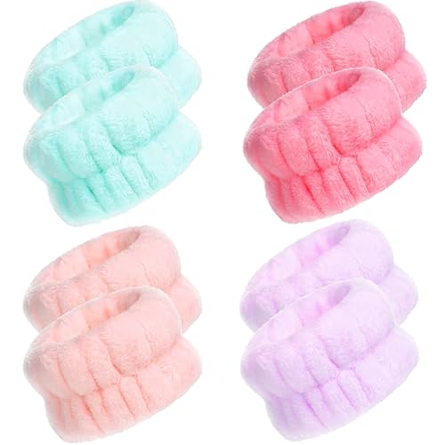 Miniatura 7 de Chuangdi 4 pares de muñequeras de spa para lavar la cara, de microfibra, banda absorbente para el sudor de la muñeca para mujeres, evita que el