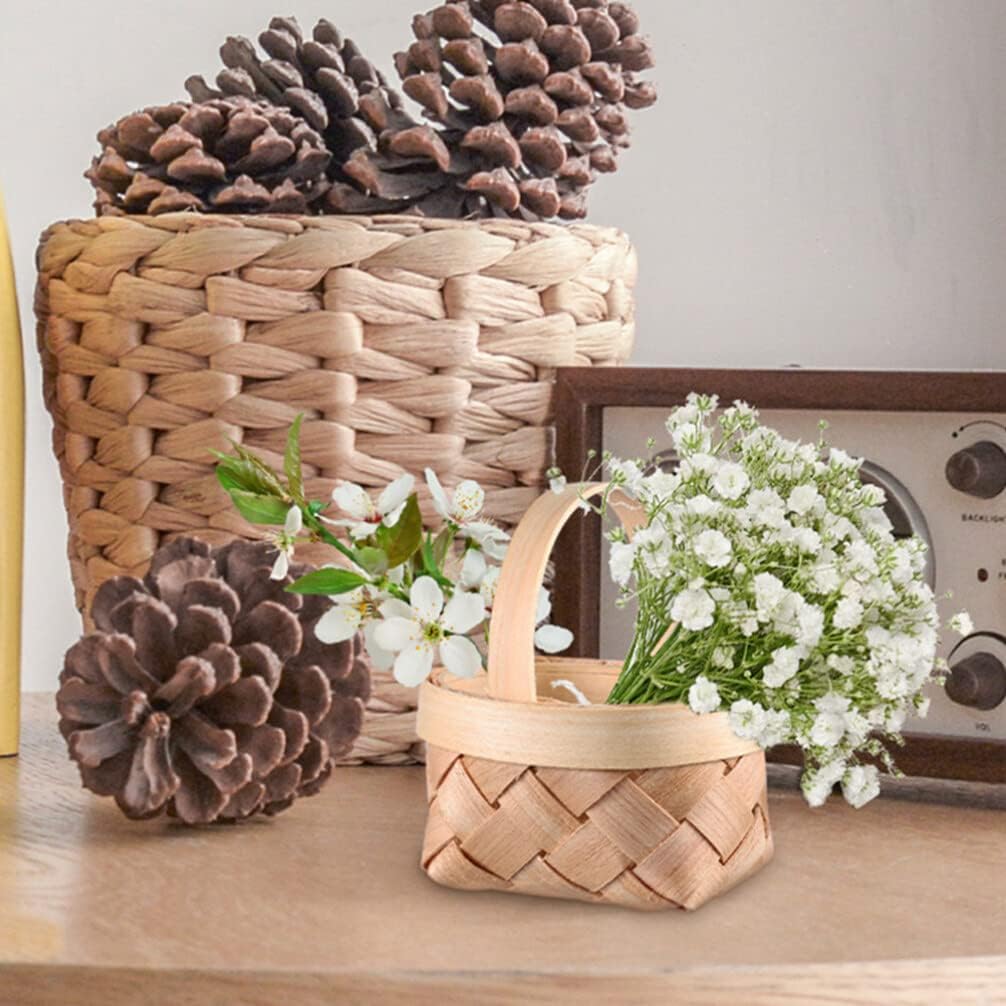 Beavorty Woven Baskets with Handles Miniature Picnic Baskets with Handles 8pcs Small Wood Chip Baskets Dollhouse Tiny Woven Basket Favor Basket for Fairy Garden Crafts Decor
