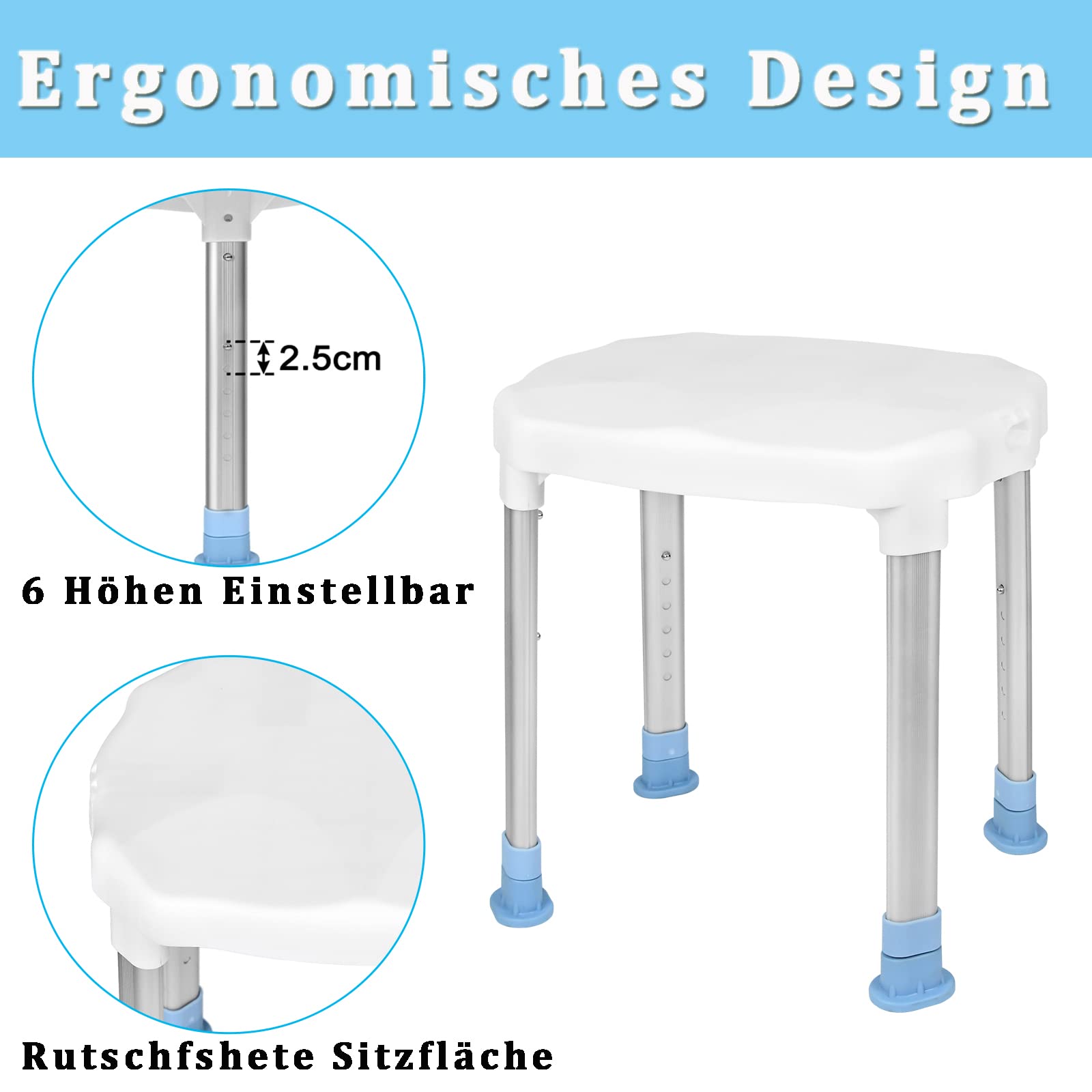 YRHome Taburete de ducha antideslizante, altura ajustable, ayuda para ducha, asiento de baño, silla de baño, asiento de baño, asiento de baño para personas mayores, capacidad de carga 150 kg